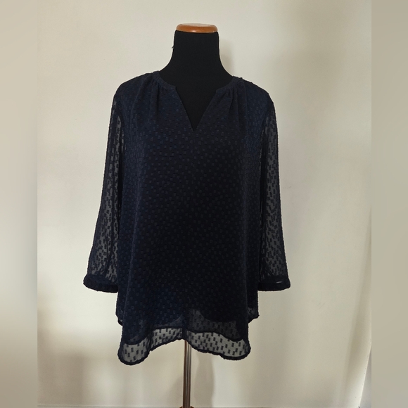 Jasmine & Juliana Tops - Jasmine & Juliana Elegant Navy Blue Sheer Women's Top Size XL